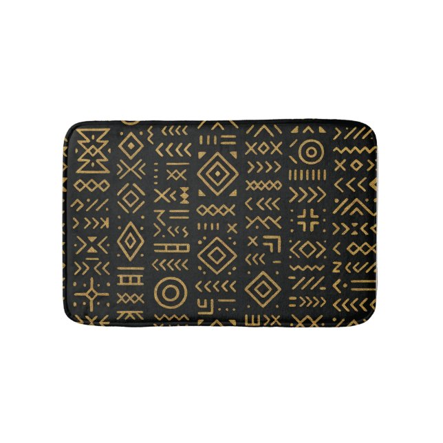 Afro Luxe Black & Guld Tribal Badrumsmatta (Framsidan)
