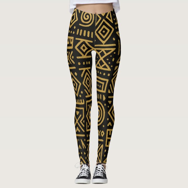 Afro Luxe Tribal Guld Leggings (Framsida)