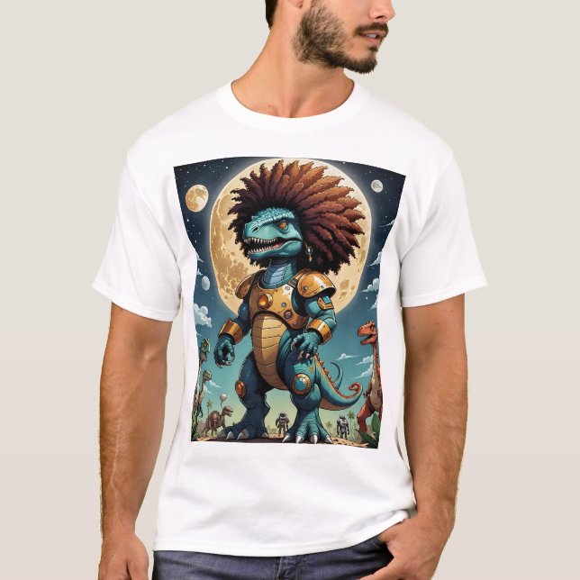Afro Mecha Dinosaur Futuristiska Fantasy Sci-Fi Te T Shirt (Framsida)
