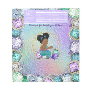 Afro Mermaid Baby Shower Godisbarnetikett Anteckningsblock