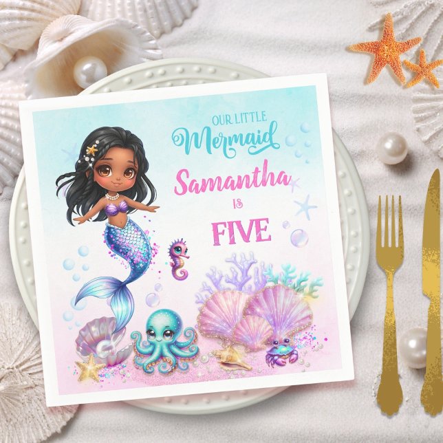 Afro mermaid Birthday Party - Under the Sea Splish Pappersservett (Skapare uppladdad)