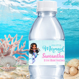Afro mermaid Birthday Party - Under the Sea Splish Vattenflaskor Etikett