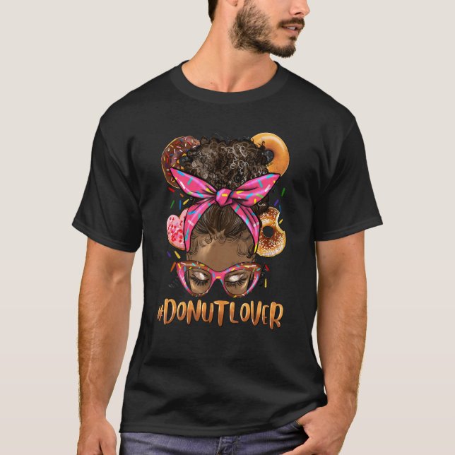 Afro Messy Bun Donut Black Womens Retro Cute T Shirt (Framsida)
