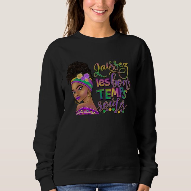 Afro Messy Bun Happy Mardi Gras Black Women Carniv T Shirt (Framsida)