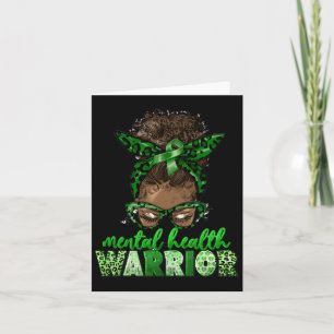 Afro Messy Bun Leopard Grönt Ribbon Mental Health Kort
