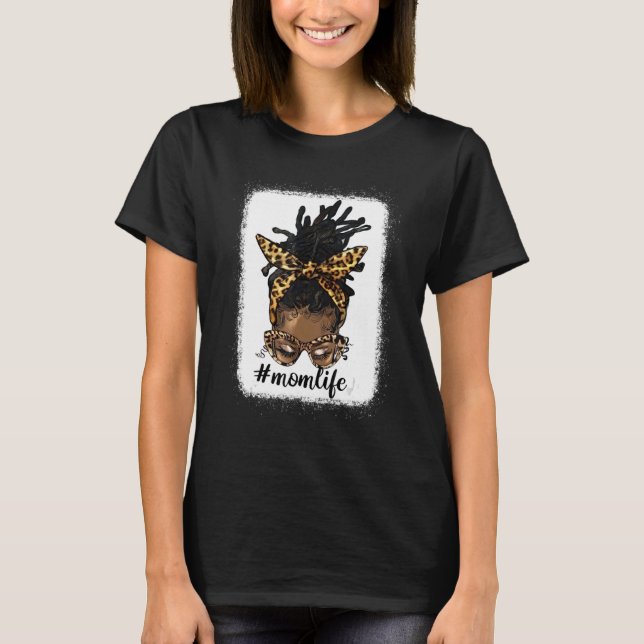 Afro Messy Locs Bun Mamma Life Leopard Messy Bun T Shirt (Framsida)