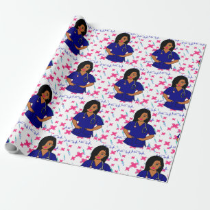 Afro Nurse Caregiver LPN RN Black Wrapping Papprar Presentpapper