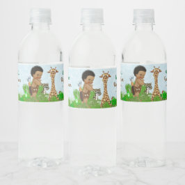 Afro Pojke Safari Baby Shower Vattenflaska Etikett