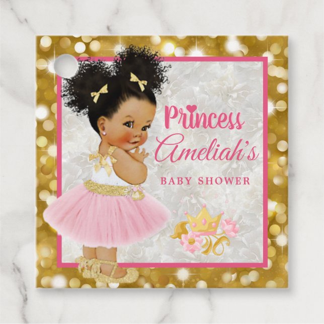 Afro Princess Ballerina Flicka Rosa|Guld Finare Gåvor Etiketter (Framsida)
