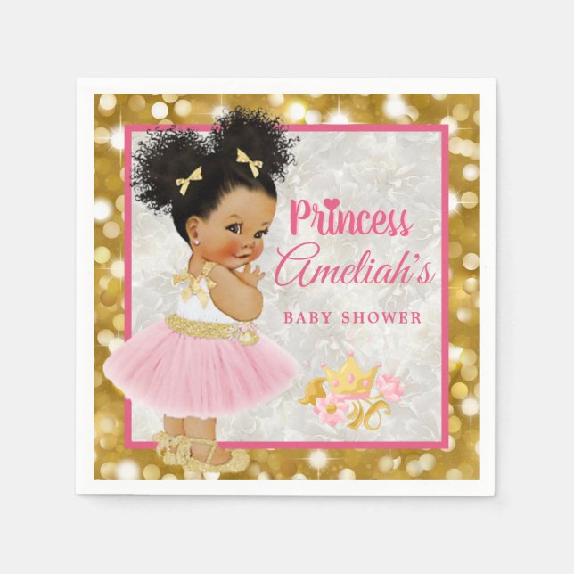 Afro Princess Ballerina Flicka Rosa|Guld Finare Pappersservett (Framsidan)