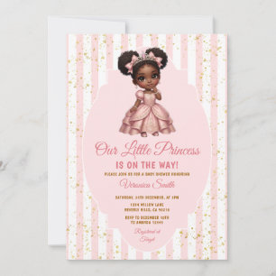 Afro prinsessa är på väg Rosa Baby Shower Krona Inbjudningar