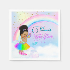 Afro Puff Flicka Pastel Rainbow Baby Shower Pappersservett