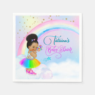 Afro Puff Flicka Pastel Rainbow Baby Shower Pappersservett