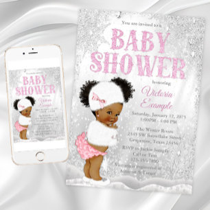 Afro Puff Girl Winter Wonderland Baby Shower Inbjudningar