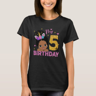 Afro Puff Hair Princess Cute Peekaboo My 5th Birth T Shirt