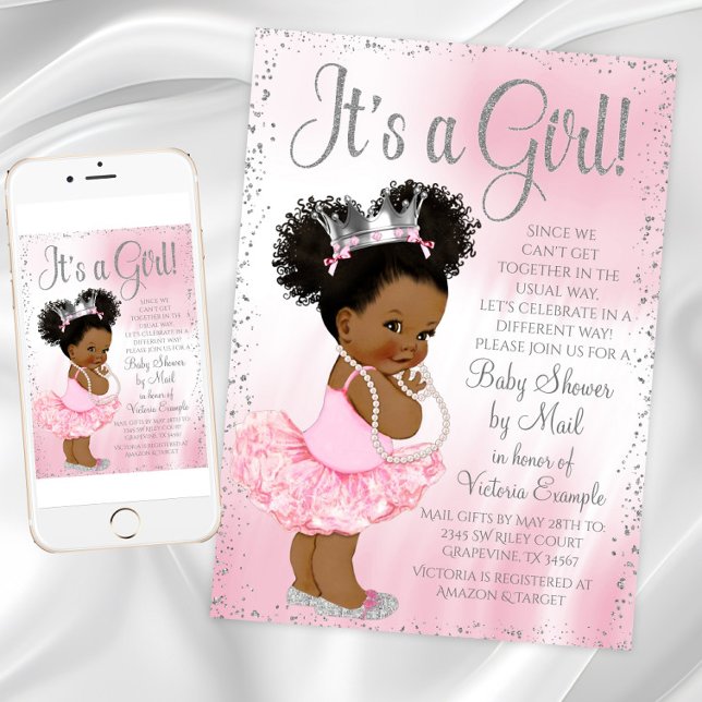 Afro Puff Prinsessa Bebis Shower via Post Inbjudningar (African American Princess Shower By Mail Invitation. Instant download - printed invitation available)