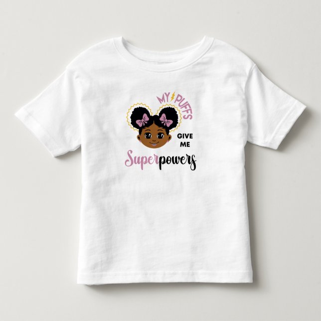 Afro Puff Superpower Svart Flick T-Shirt (Framsida)