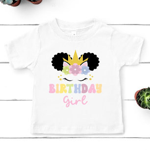 Afro Puff Unicorn Birthday Girl Party Exfit T Shirt