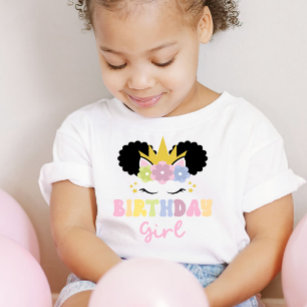Afro Puff Unicorn Birthday Girl Party Exfit T Shirt