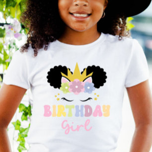 Afro Puff Unicorn Birthday Girl Party Exfit T Shirt
