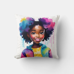 Afro Puffs Black Girl Rainbow Hair Kudde