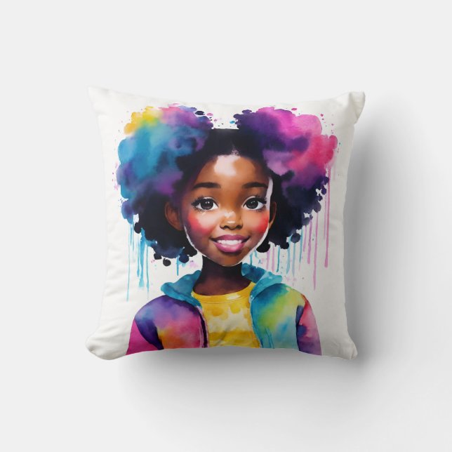 Afro Puffs Black Girl Rainbow Hair Kudde (Framsida)