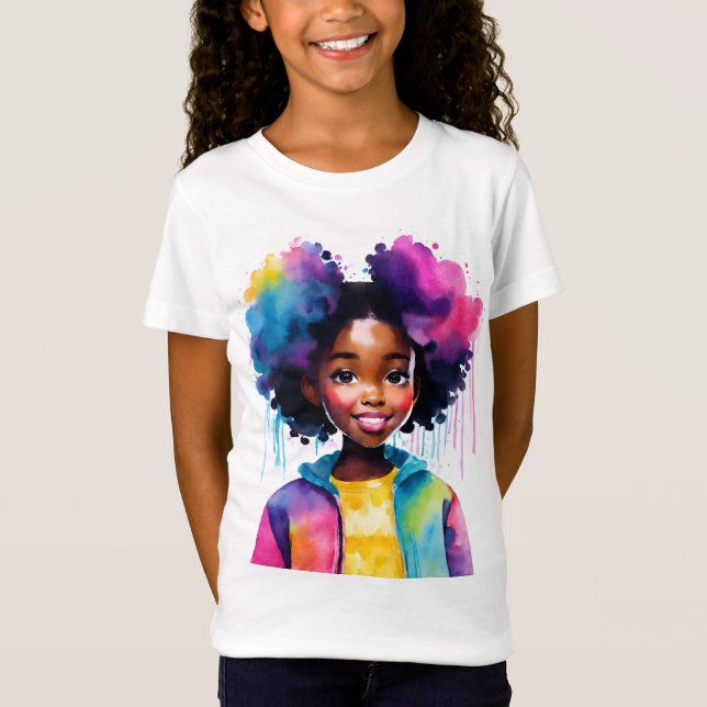 Afro Puffs Black Girl Rainbow Hair T Shirt (Framsida)