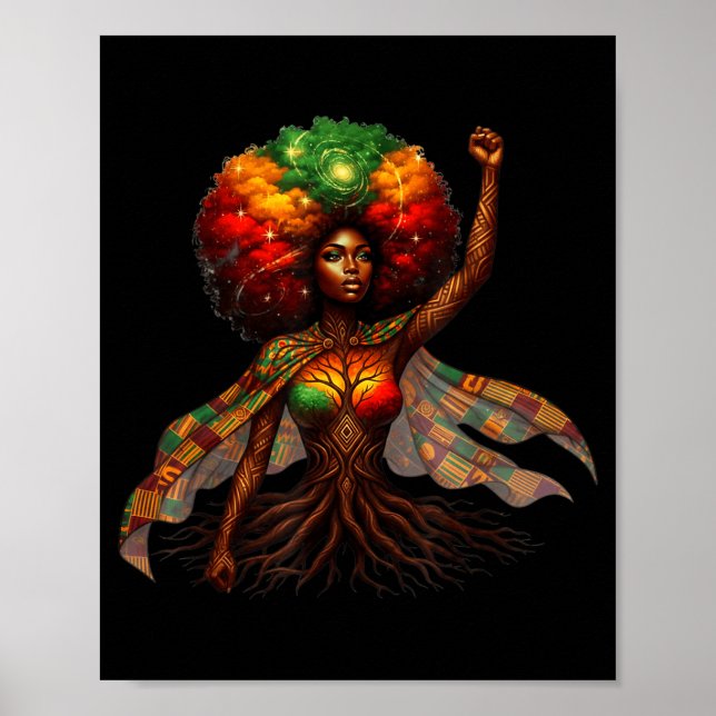 Afro Queen Black Woman African Roots Melanin Black Poster (Framsidan)