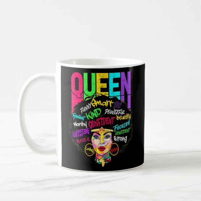 Afro Queen Smart Strong Black Woman Melanin Black Kaffemugg (Vänster)