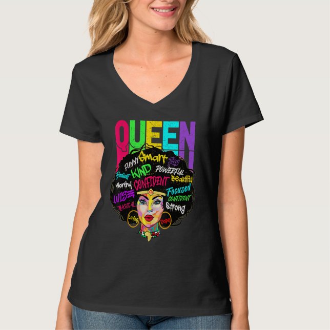 Afro Queen Smart Strong Black Woman Melanin Black T Shirt (Framsida)