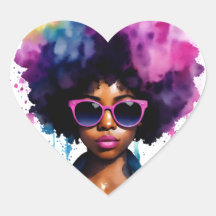 Afro Rainbow Hair Black Woman Sunglasses Art