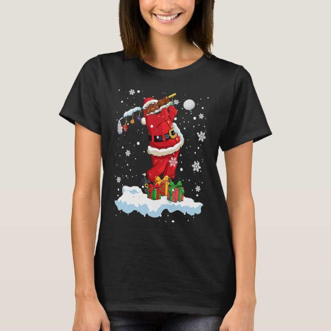 Afro Santa Playing Golf Xmas Black Afro Golf Playe T Shirt (Framsida)