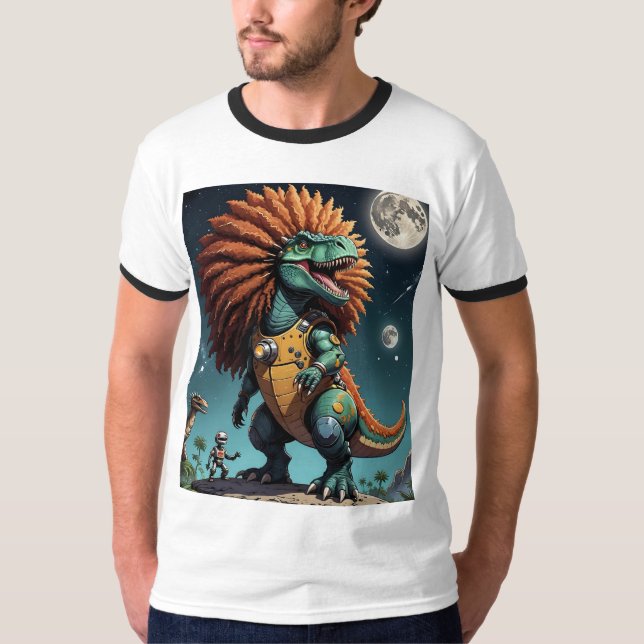 Afro Space Dino Cosmic Robot Jungle Tshirt T Shirt (Framsida)