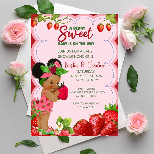 Afro Strawberry Baby Shower bjudan African Ame Inbjudningar (Skapare uppladdad)