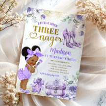 Afro Tjej Lila Guld Little Miss Threenager Fest