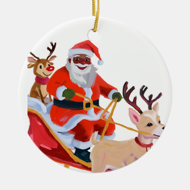 Afro tomte och vänner julgransprydnad keramik (Framsidan)