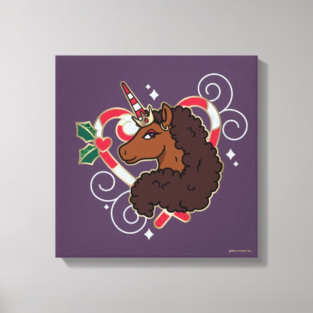 Afro Unicorn Candy cane Heart Helgdag Canvastryck (Framsida)