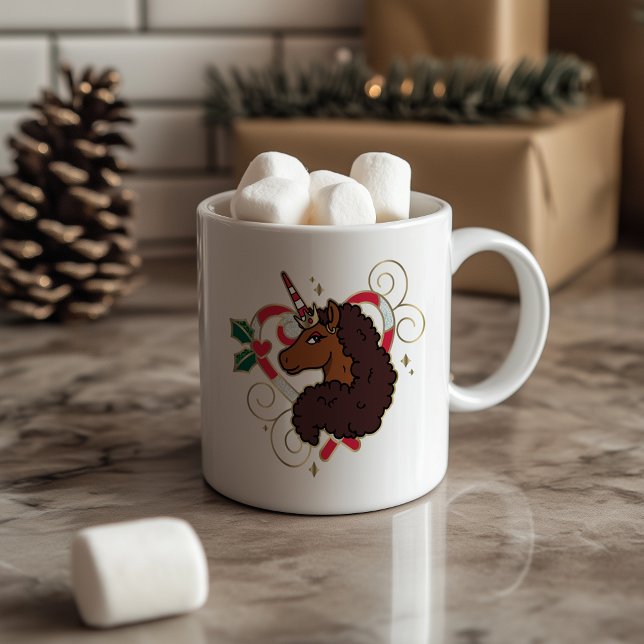 Afro Unicorn Candy cane Heart Helgdag Kaffemugg (Skapare uppladdad)
