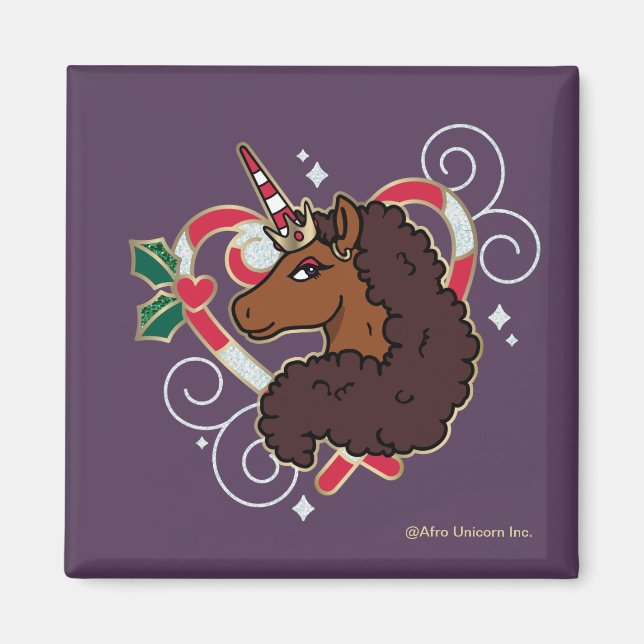 Afro Unicorn Candy cane Heart Helgdag Magnet (Framsidan)