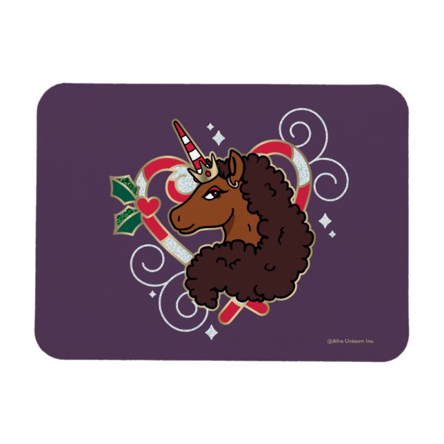 Afro Unicorn Candy cane Heart Helgdag Magnet (Horisontell)