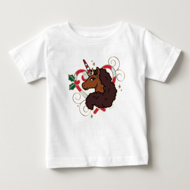 Afro Unicorn Candy cane Heart Helgdag T Shirt (Framsida)