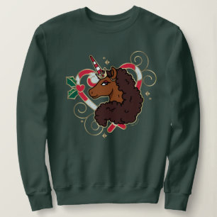 Afro Unicorn Candy cane Heart Helgdag T Shirt
