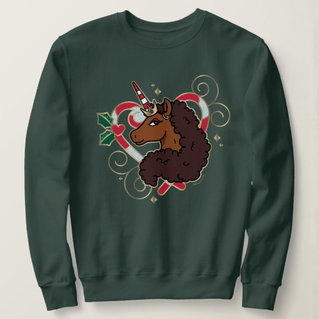 Afro Unicorn Candy cane Heart Helgdag T Shirt (Design framsida)