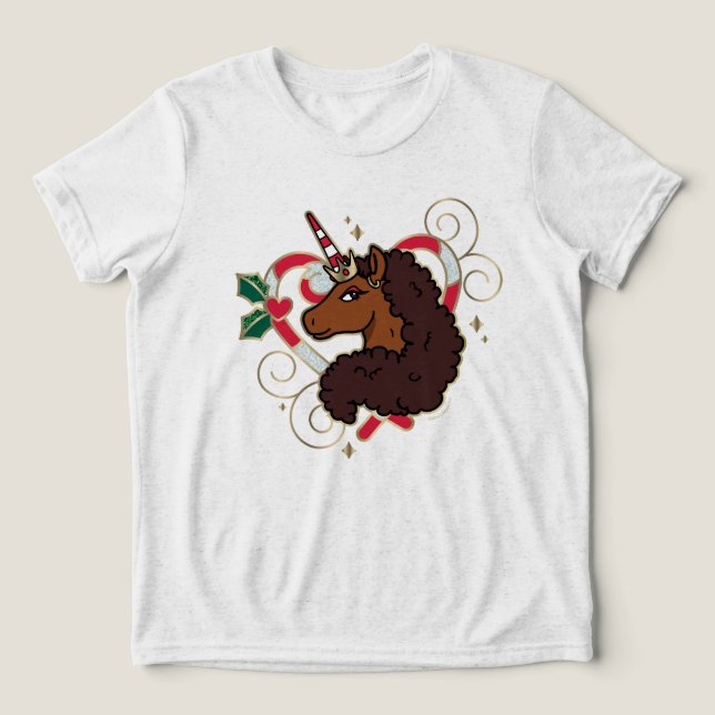 Afro Unicorn Candy cane Heart Helgdag T Shirt (Design Framsida)