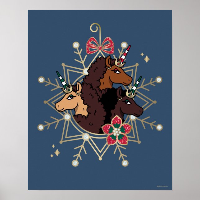 Afro Unicorn Festive Helgdag Magic Poster (Framsidan)