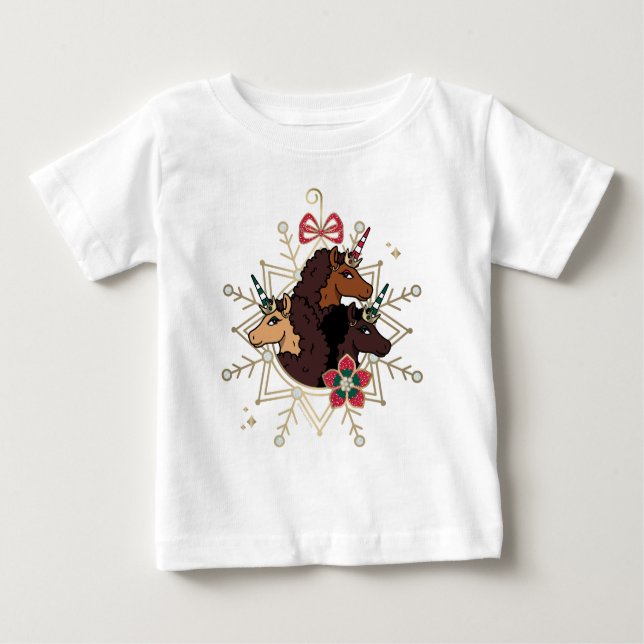 Afro Unicorn Festive Helgdag Magic T Shirt (Framsida)