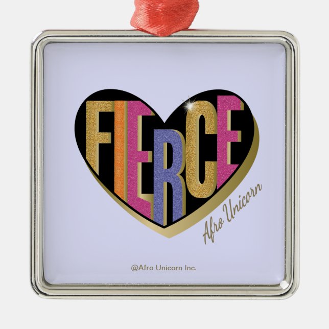 Afro Unicorn Fierce Heart Design Julgransprydnad Metall (Framsidan)