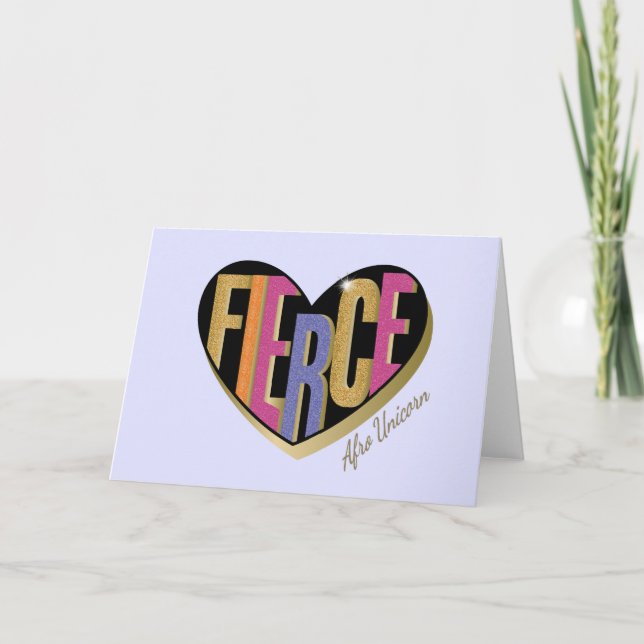 Afro Unicorn Fierce Heart Design Kort (Framsida)