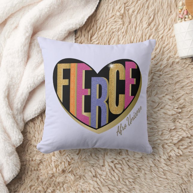 Afro Unicorn Fierce Heart Design Kudde (Filt)