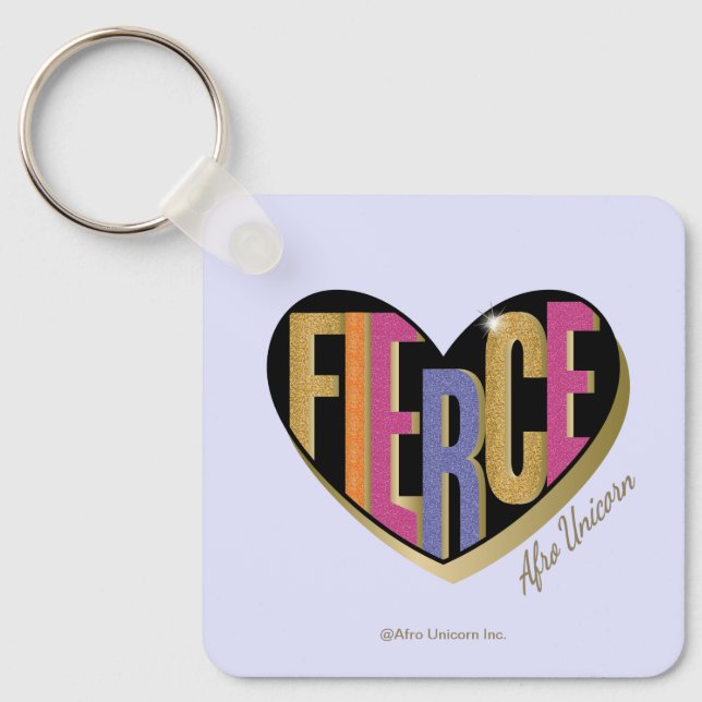 Afro Unicorn Fierce Heart Design Nyckelring (Framsida)